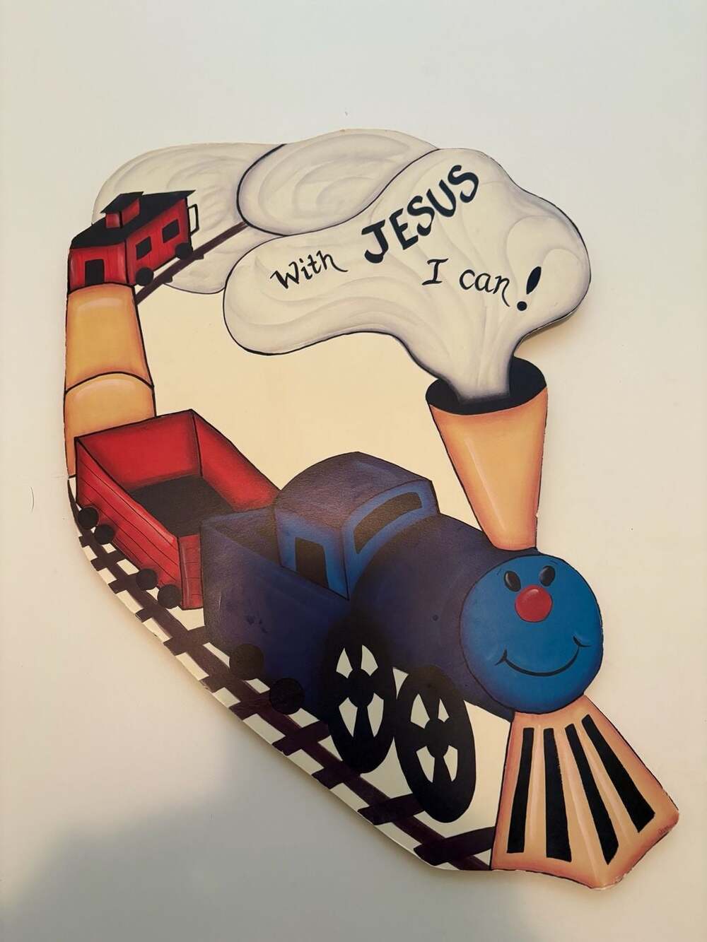 Vintage Wooden Train Wall Plaque With Jesus I Can Children's Decor